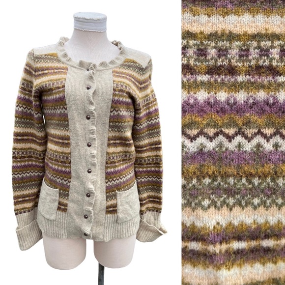 Eddie Bauer Lambswool Fair Isle Knit Cardigan Sweater Size Medium - Picture 1 of 11
